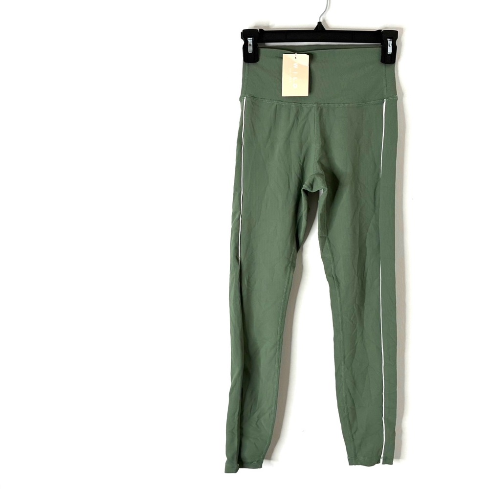 High-Waist Olive Green Leggings with Side Stripe